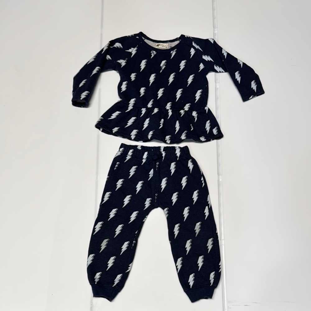 Monica + Andy Navy Lightning Bolt Kids Sweat Outfit Set